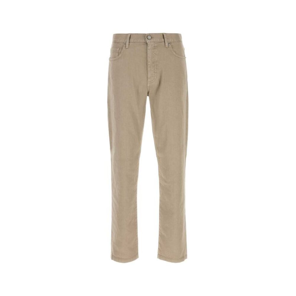 Zegna Men Beige Stretch Linen Blend Pant